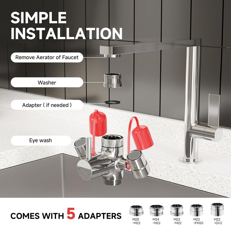 ARRISEA Eye Wash Kit Faucet Mounted Eye Wash Station Sink Attachment Emergency Eye Wash Kit with Adjustable Aerated 5X Common Sink Adapter - Image 2